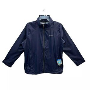 Columbia Women's Waterproof Rain Jacket Size 1X Navy Blue Hooded Lightweight
